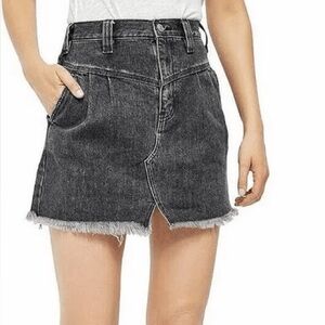 We The Free Denim Frayed Hem Mini Skirt